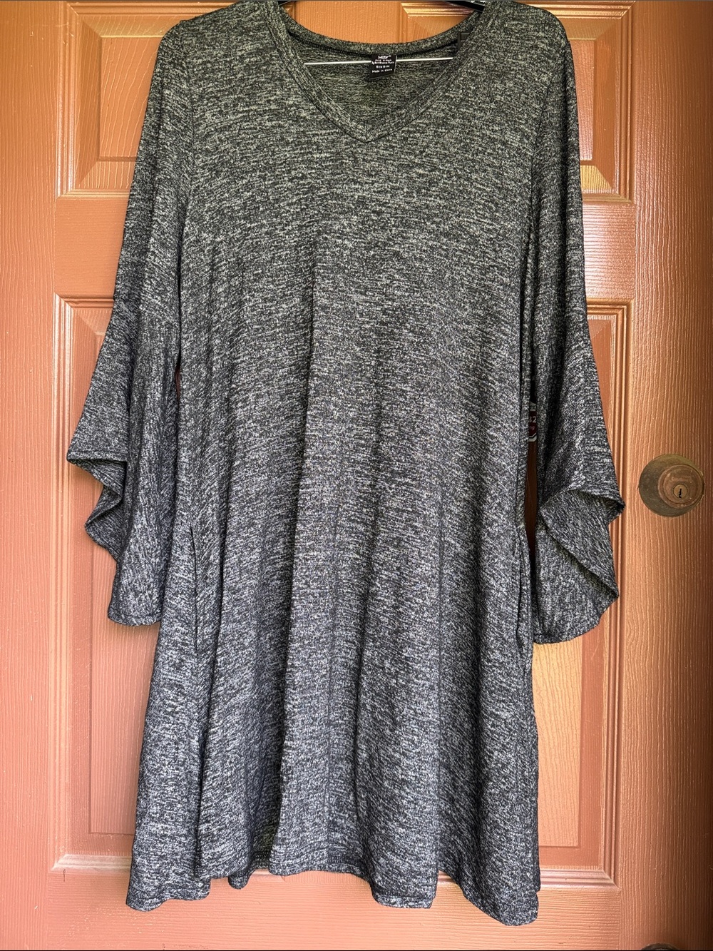 Gray Marled V-Neck Bell Sleeve Swing Tunic Lildy Size S-M